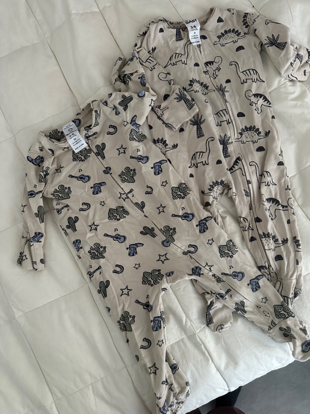 Neutral Beige Baby PJ with Dino & Cactus Prints